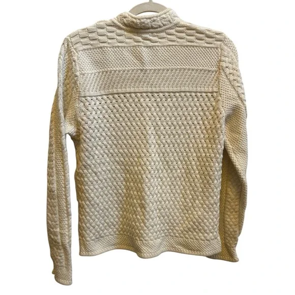 L L Bean Womens Cotton Fishermen Sweater Cardigan Ivory Heavyweight Sz Small - Picture 6 of 6